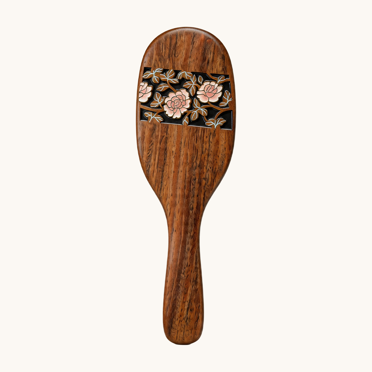 Spazzola per capelli in legno con fiore di rosa 3D