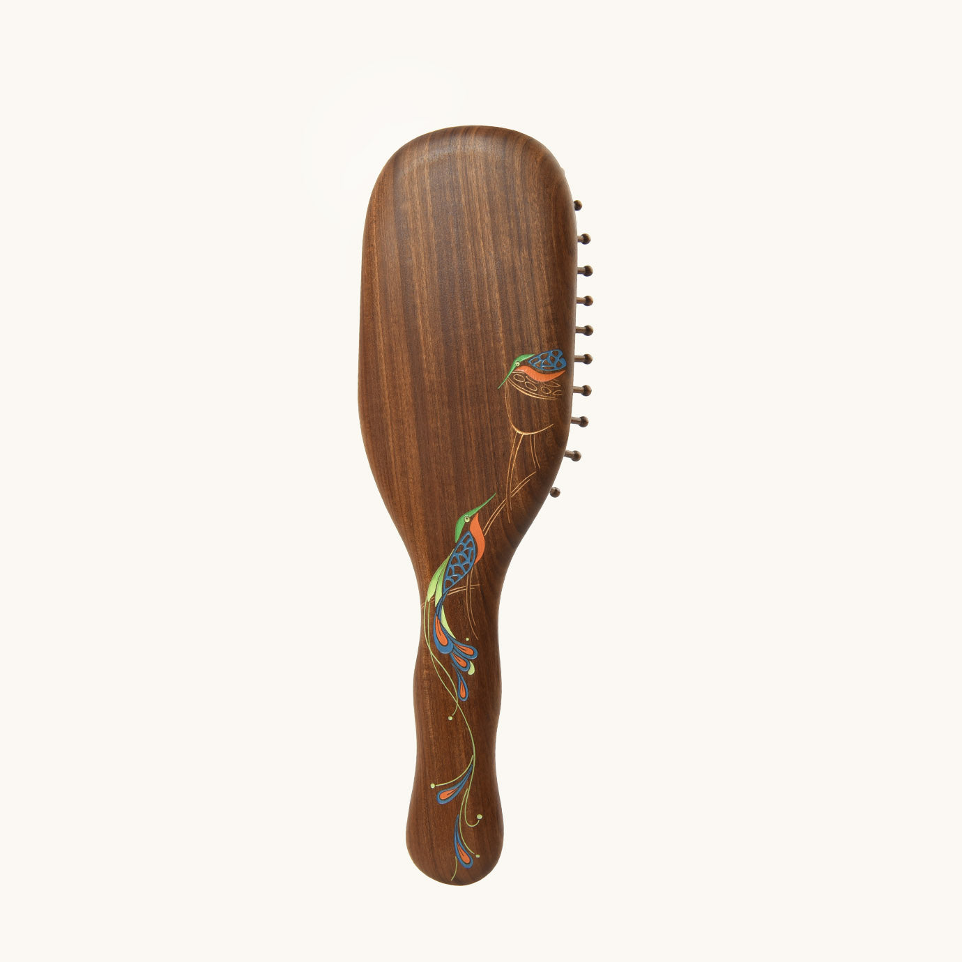 Spazzola per capelli in legno a forma di pavone