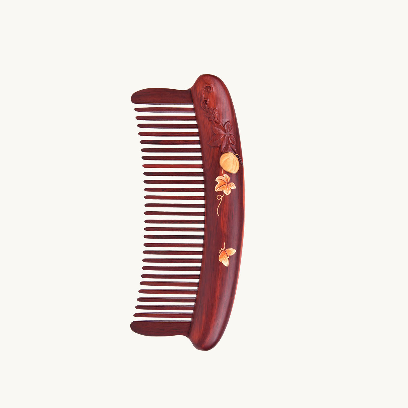 Pettine per capelli in legno rosso (motivo a melone e foglia)