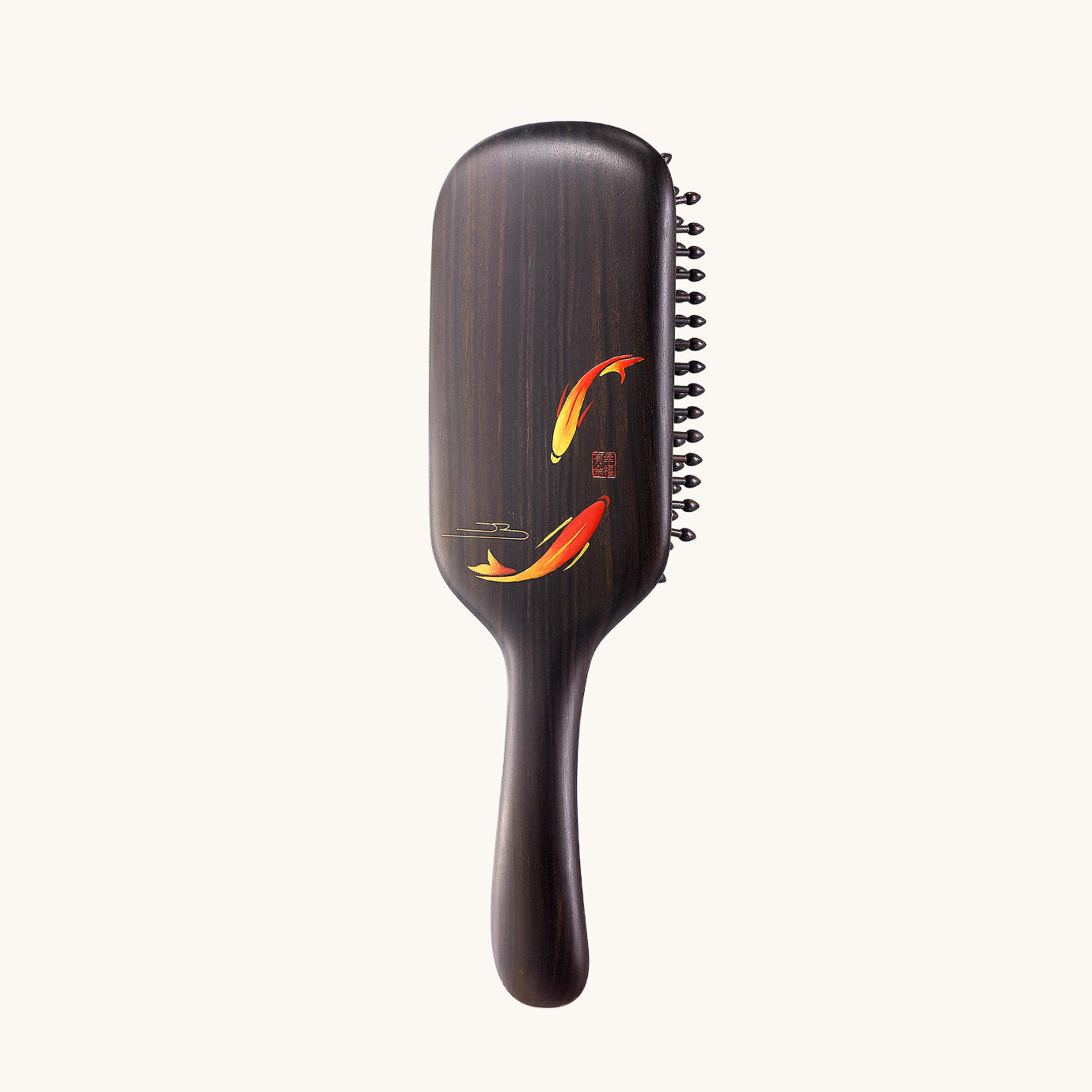 Spazzola per capelli in legno con motivo a pesci koi