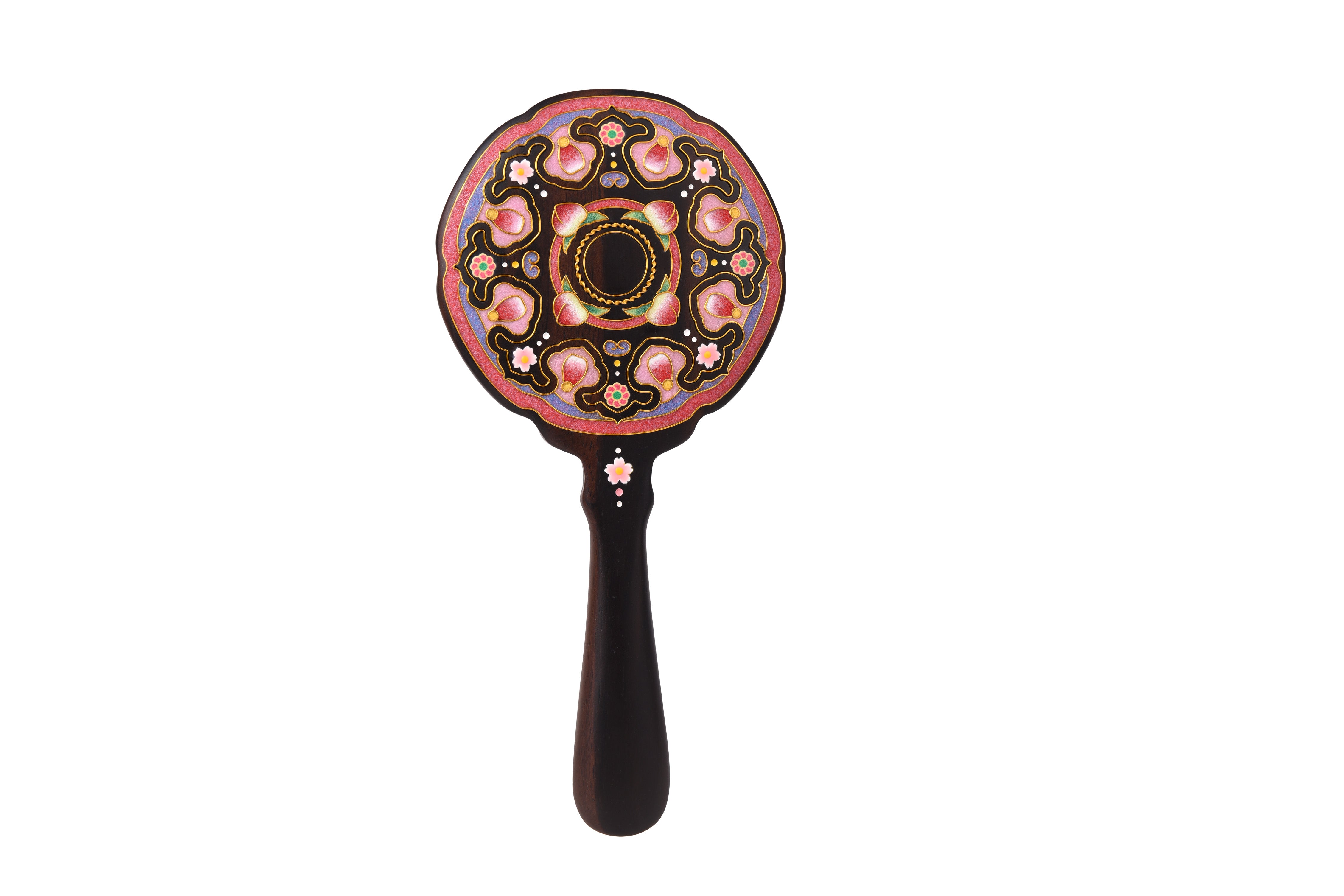 Quattro Armonia | Specchio a mano in ebano con smalto cloisonné su legno